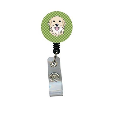 TEACHER'S AID Green Checkered Golden Retriever Retractable Badge Reel TE249841